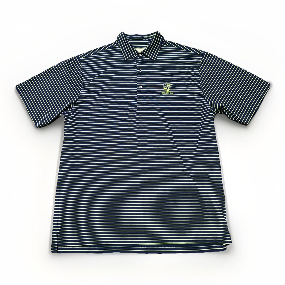 Donald Ross Polo Shirt‎ Men Size Large Blue Green Striped Short Sleeve Gross Ile